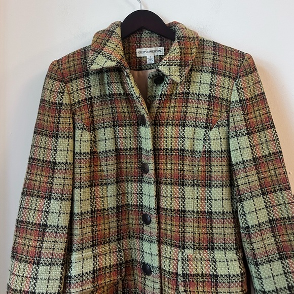 ▪️sold▪️vintage green plaid coat gruppo americano mid length jacket - Picture 3 of 11